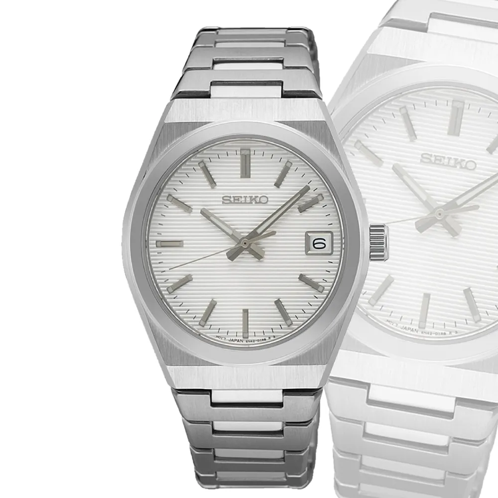 【SEIKO 精工】CS系列 簡約時尚 橫條紋女錶 石英錶-34mm 白(SUR573P1/6N42-00N0S)