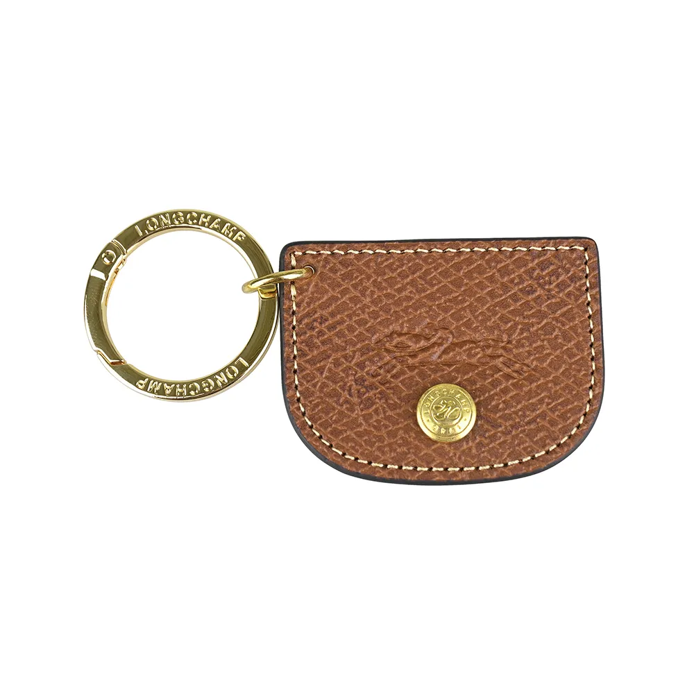 【LONGCHAMP】LONGCHAMP Epure金釦雷雕LOGO牛皮吊飾/鑰匙圈(棕)