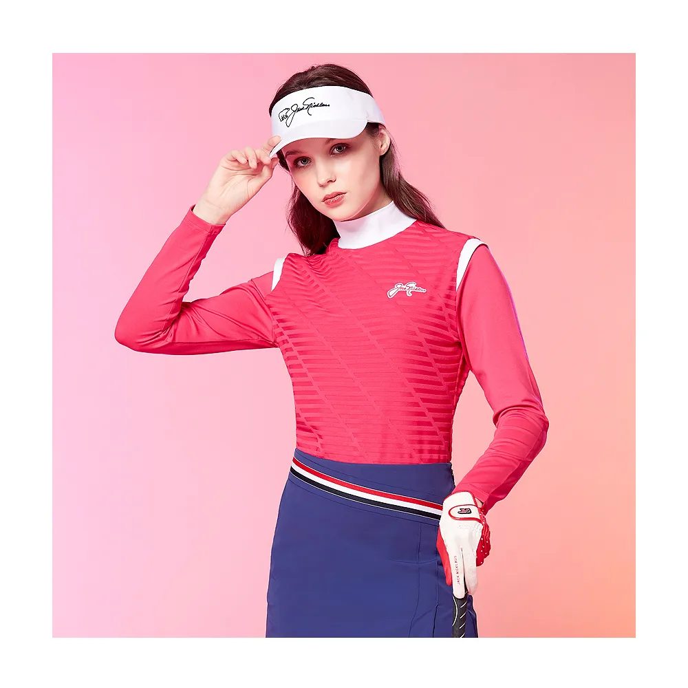【Jack Nicklaus 金熊】GOLF女款抗UV吸濕排汗彈性POLO衫/高爾夫球衫(桃紅色)