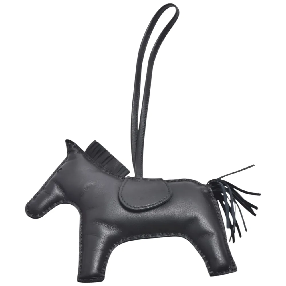 【Hermes 愛馬仕】RODEO 馬兒造型拼色小羊皮鑰匙圈/吊飾(大-黑)