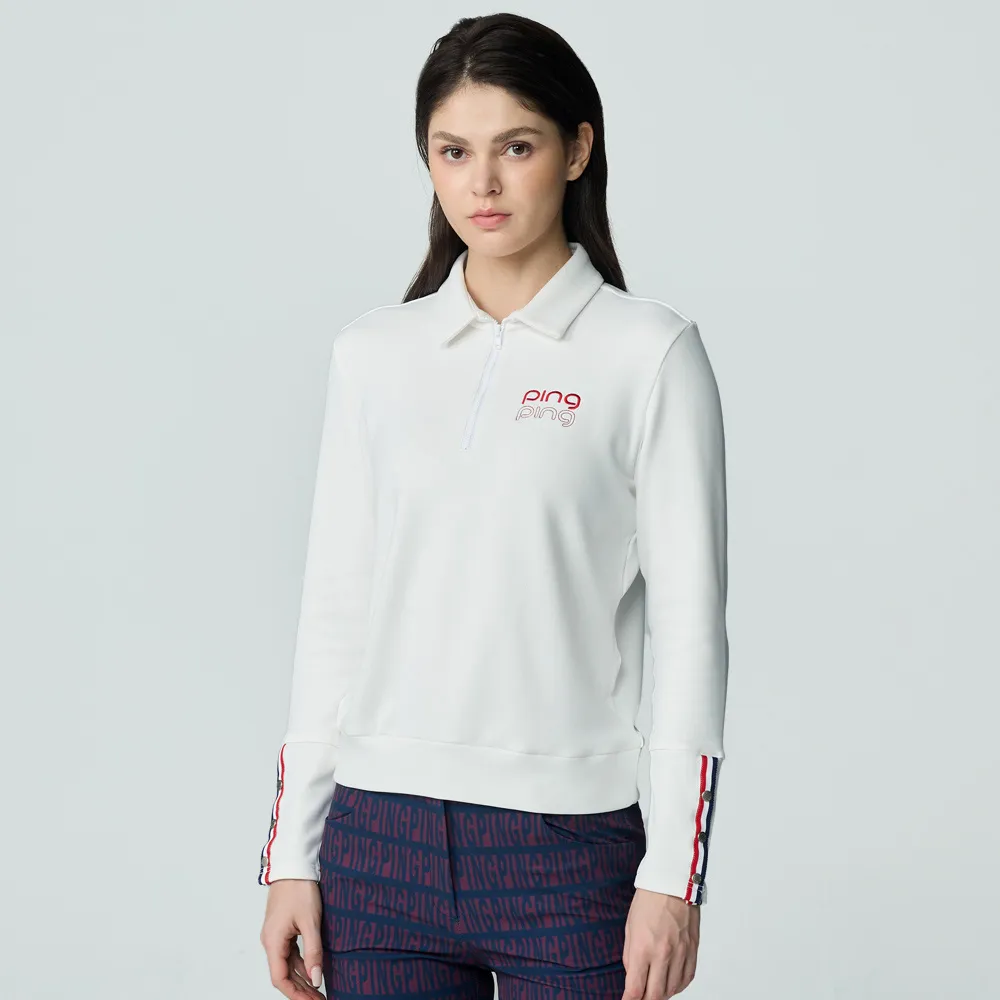【PING】女款內磨毛蓄熱保暖長袖翻領上衣-白(蓄熱保暖/日本素材/GOLF/高爾夫球衫/RA25208-73)