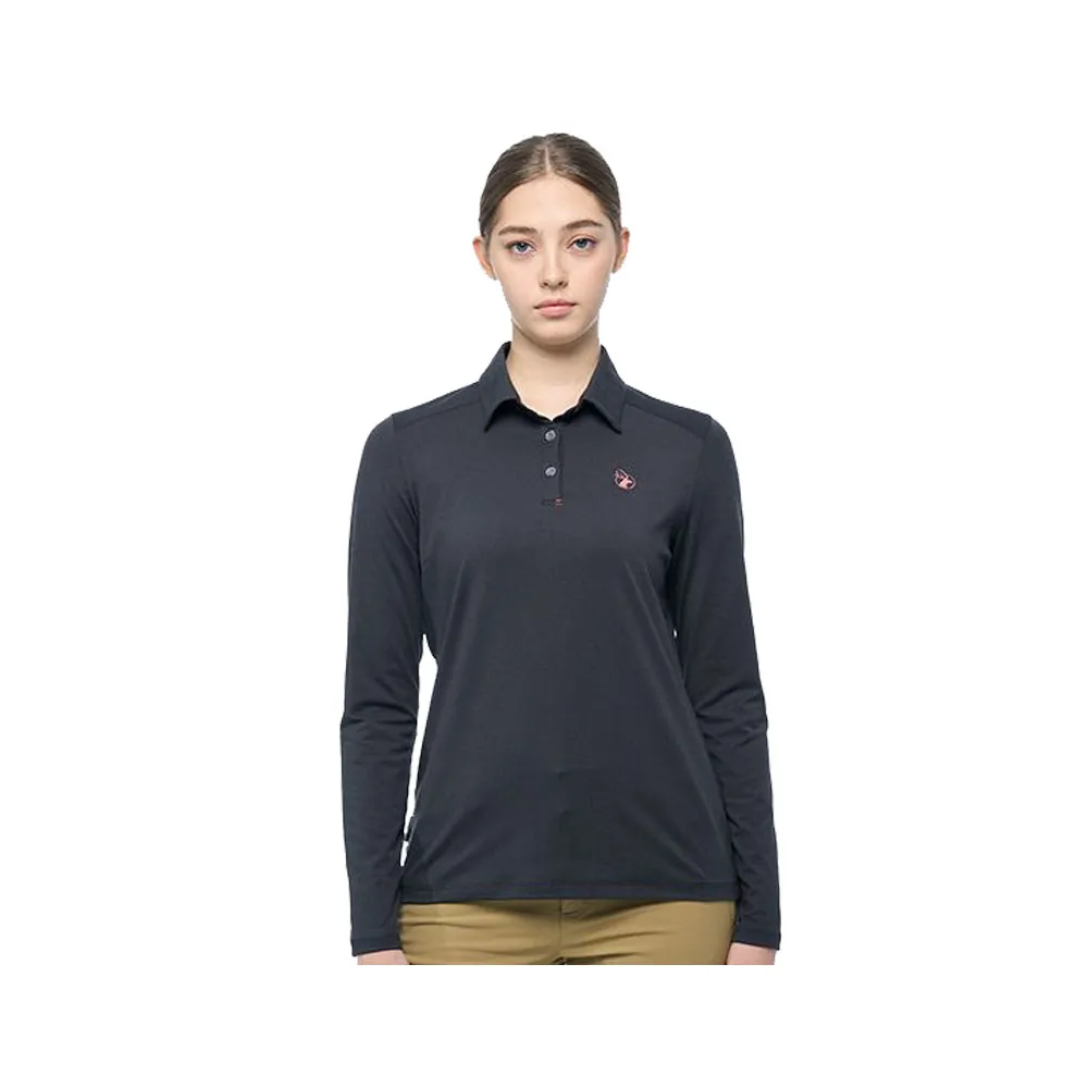 【Wildland 荒野】女彈性雙色磨毛POLO保暖衣-皇室黑 0B02613-148(女裝/長袖/保暖上衣)