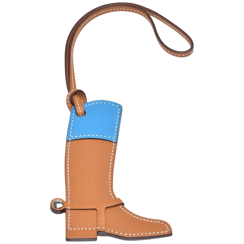 【Hermes 愛馬仕】Paddock Boot Butler Swift 小牛皮皮靴吊飾(咖/深天藍色H069716CK-DEEPSKYBLUE)
