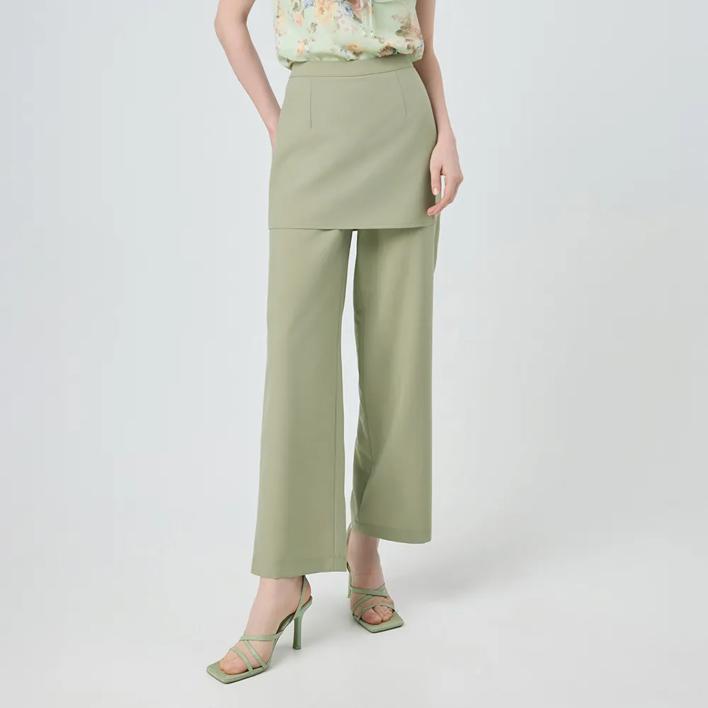 【ILEY 伊蕾】清新片裙縲縈長褲(綠；M-XL；1252026671)