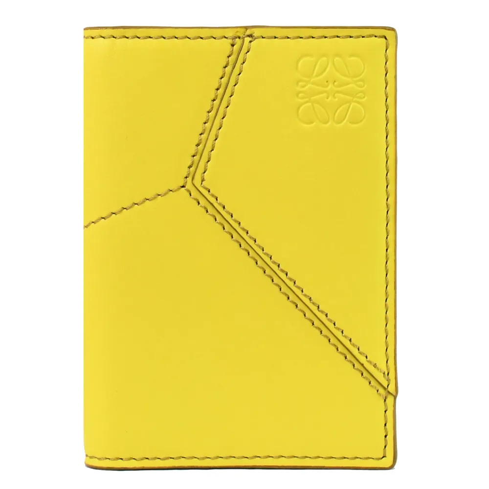 【LOEWE 羅威】PUZZLE 經典烙印LOGO幾何拼接小牛皮信用卡名片隨身卡(黃)