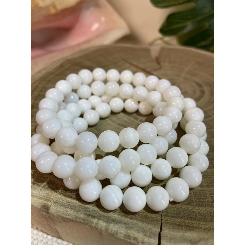 【Cozy 世界水晶原礦與茶】高級白瓷玉化硨磲 8mm 44-1(強大磁場能量 消磁淨化)
