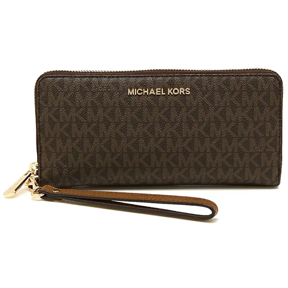 【Michael Kors】滿版LOGO皮革長夾-咖駝(現貨)